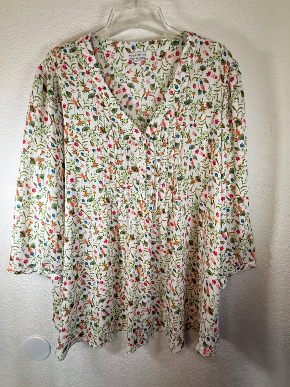 Rose & Olive Ditsy Print Popover Tunic Pintuck Pleat Front- Womens Size 2X